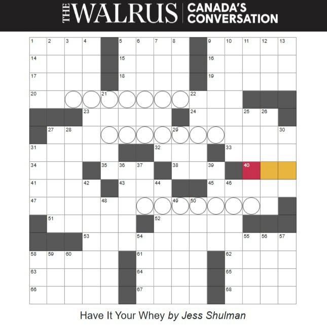 Screenshot of a blank crossword grid, with the title and author of the puzzle printed underneath: “Have It Your Way,” by Jess Shulman