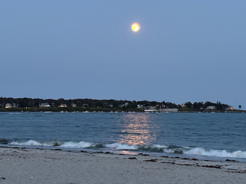 Full moon above beach and surf