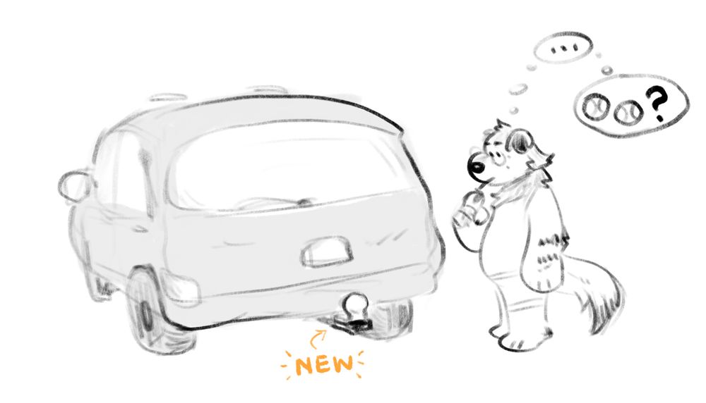anthro dog ponders a new hitch install on their suv. likening it to… tennis balls 