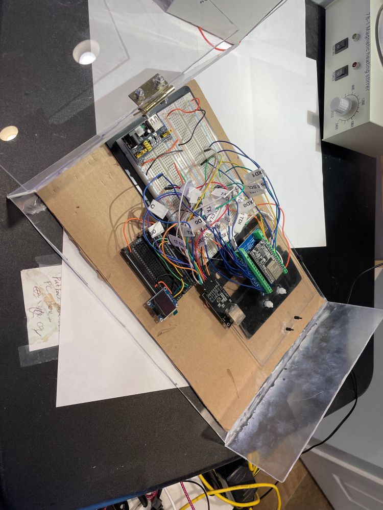 Bioreactor project - BRAgent box at a diagonal. Chassis is wired for both standard GPIO, along with JTAG handling, and Ethernet board
