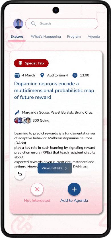 Find relevant research easily with Axy's attendees app for conferences. Just swipe or scroll through abstract and Axy's AI figures out your interests