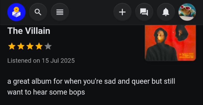 The Villain -- Mal Blum (2025) 

4 stars 

"a great album for when you're sad and queer but still want to hear some bops" 