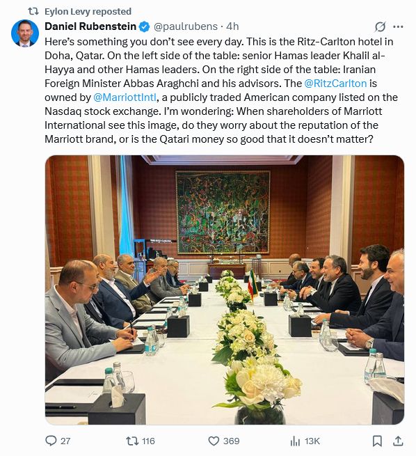 Hamas leaders meeting with Iranian leaders at the Ritz Carlton hotel in Qatar