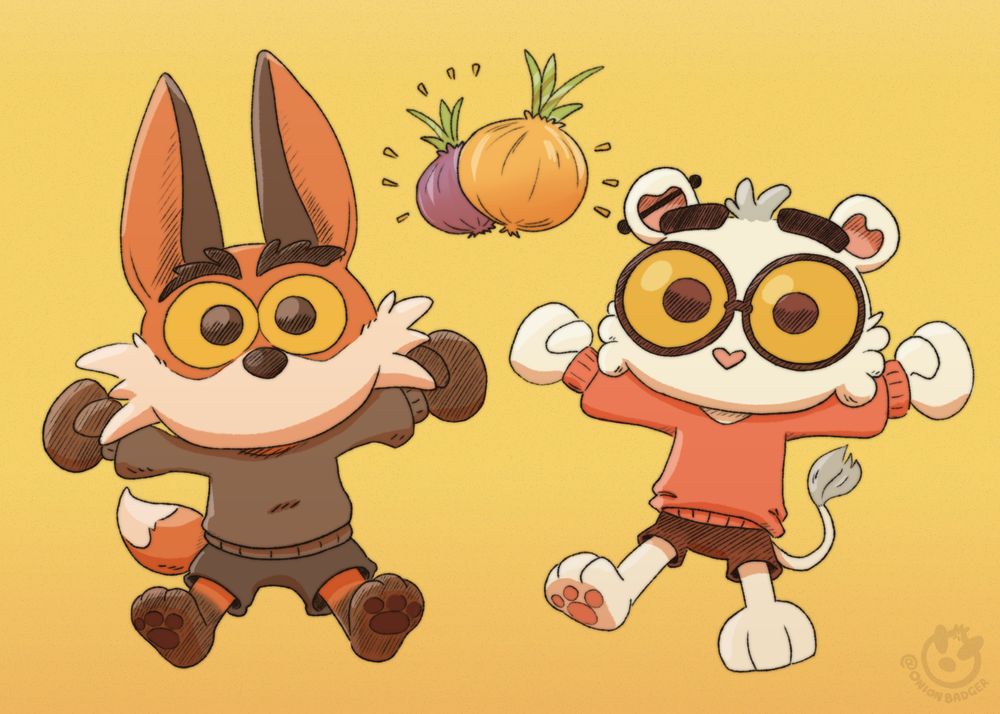 The Rambling Onions, Mello and Mert, an anthropomorfic fox and lion wearing comfy sweaters.