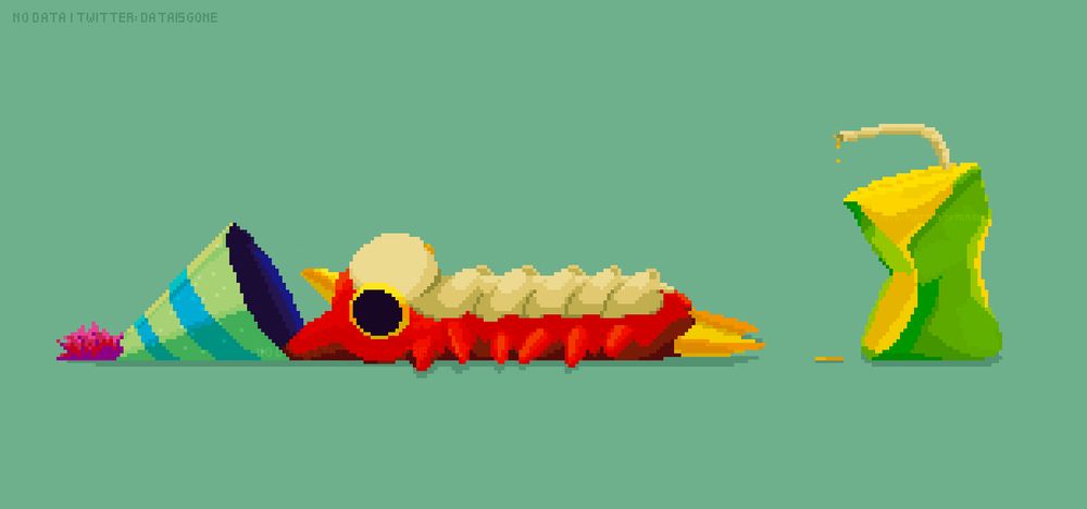 The Pokemon Wurmple who drank a little too much apple juice. She has a party hat.