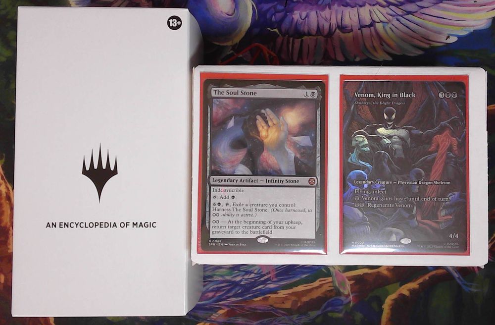 I held one of my Encyclopedia of Magic Secret Lairs for Doni and Jen at cost since they missed out due to usual ordering fiascos. Doni also wanted a copy of The Soul Stone and the pretty wicked looking foil Venom King in Black for his signature Skithiryx, the Blight Dragon deck.