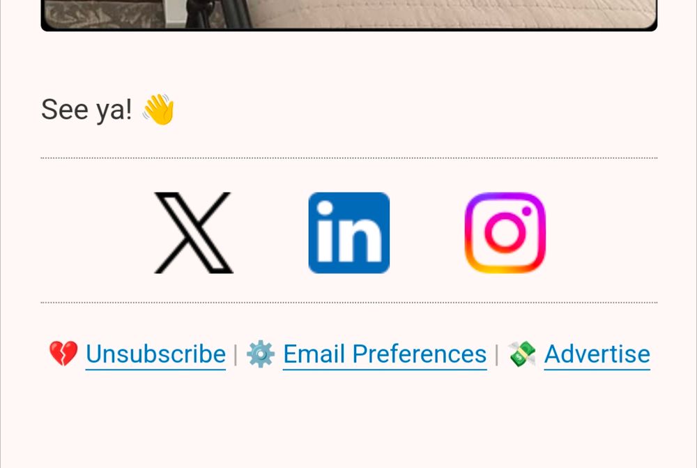 Screenshot of the bottom of react newsletter with social networks