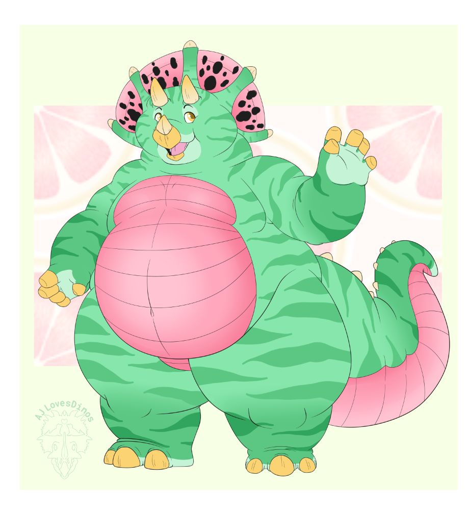 A chubby watermelon themed triceratops adoptable character