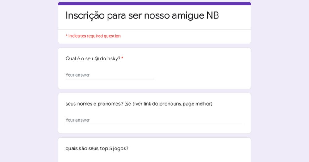 Inscrição para ser nosso amigue NB