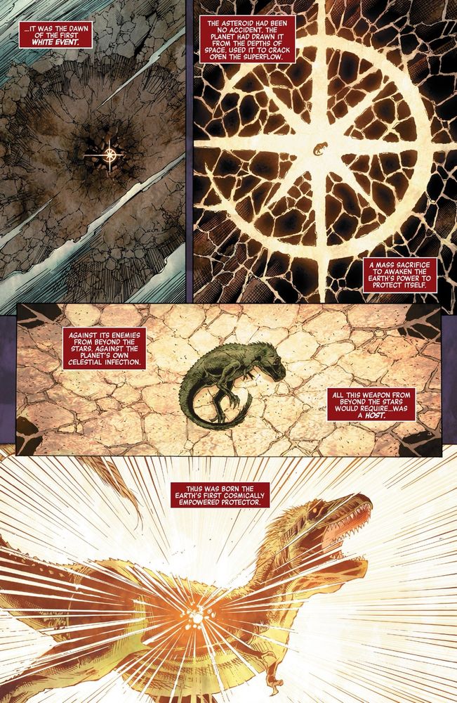 Apparently the dinosaurs went extinct so that a single T-Rex could be given the power of Starbrand. 