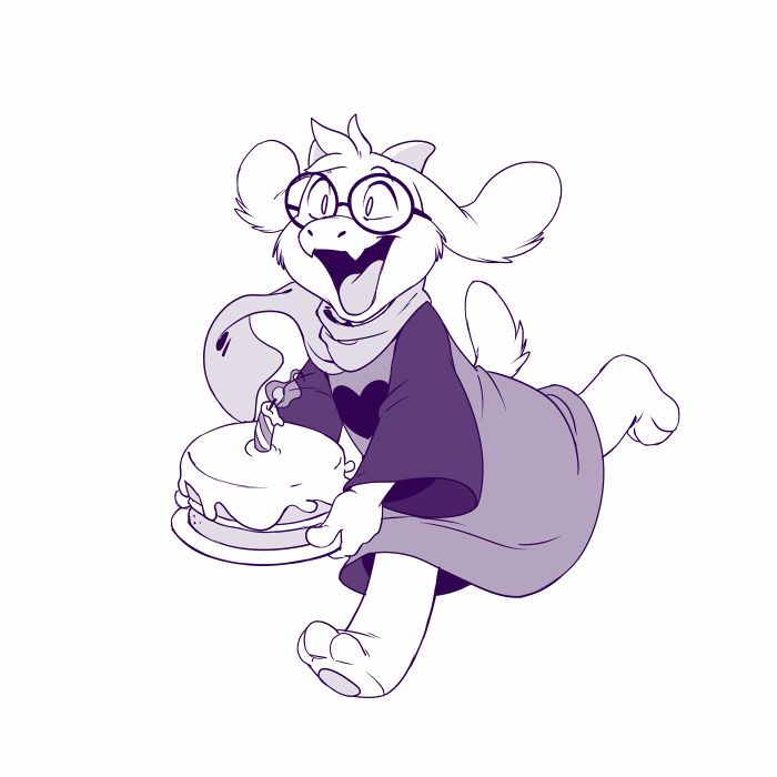 Ralsei from Deltarune dashing forward with a birthday cake in hand