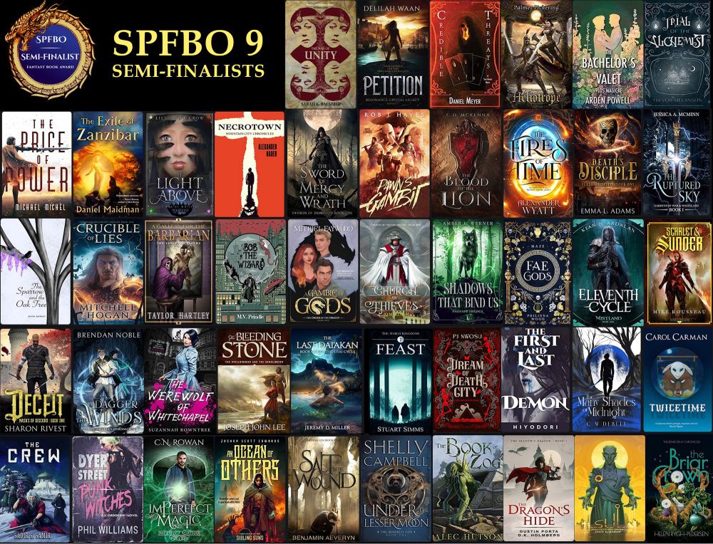 SPFBO9 Semi-finalists: graphic of 56 book covers