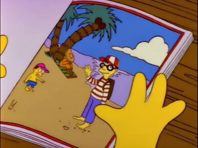 Where's Waldo book in the Simpsons, he's not even try to hide him anymore.