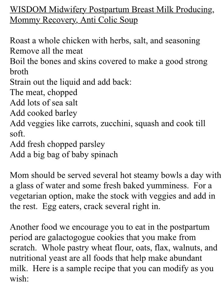 Soup recipe for post partum anti-colic and milk production