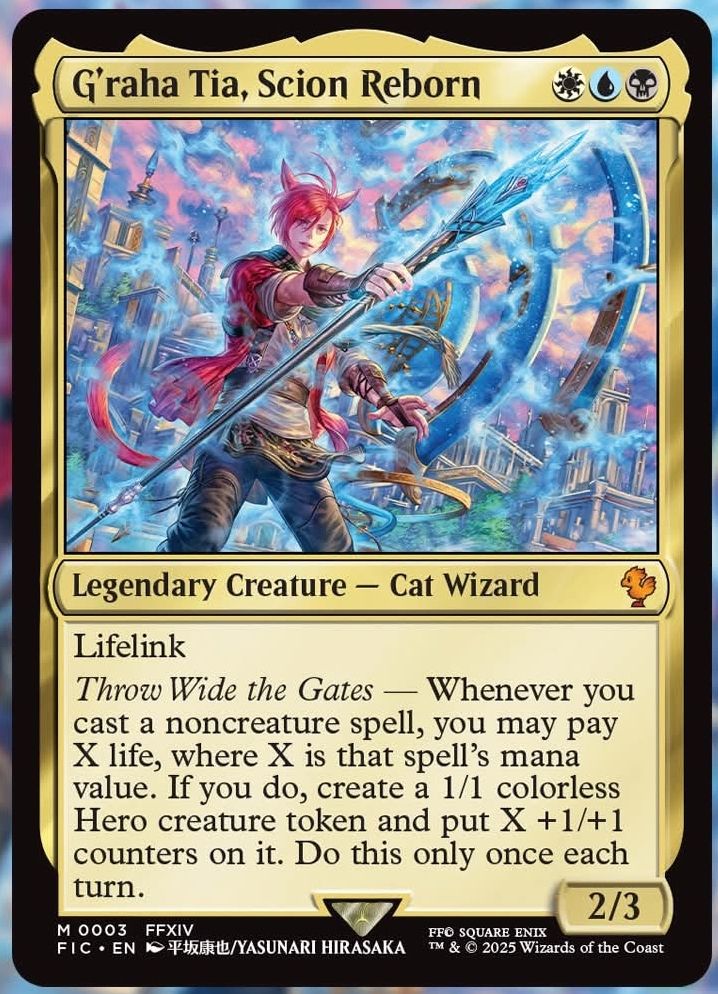 a magic the gathering card featuring g'raha tia from final fantasy 14