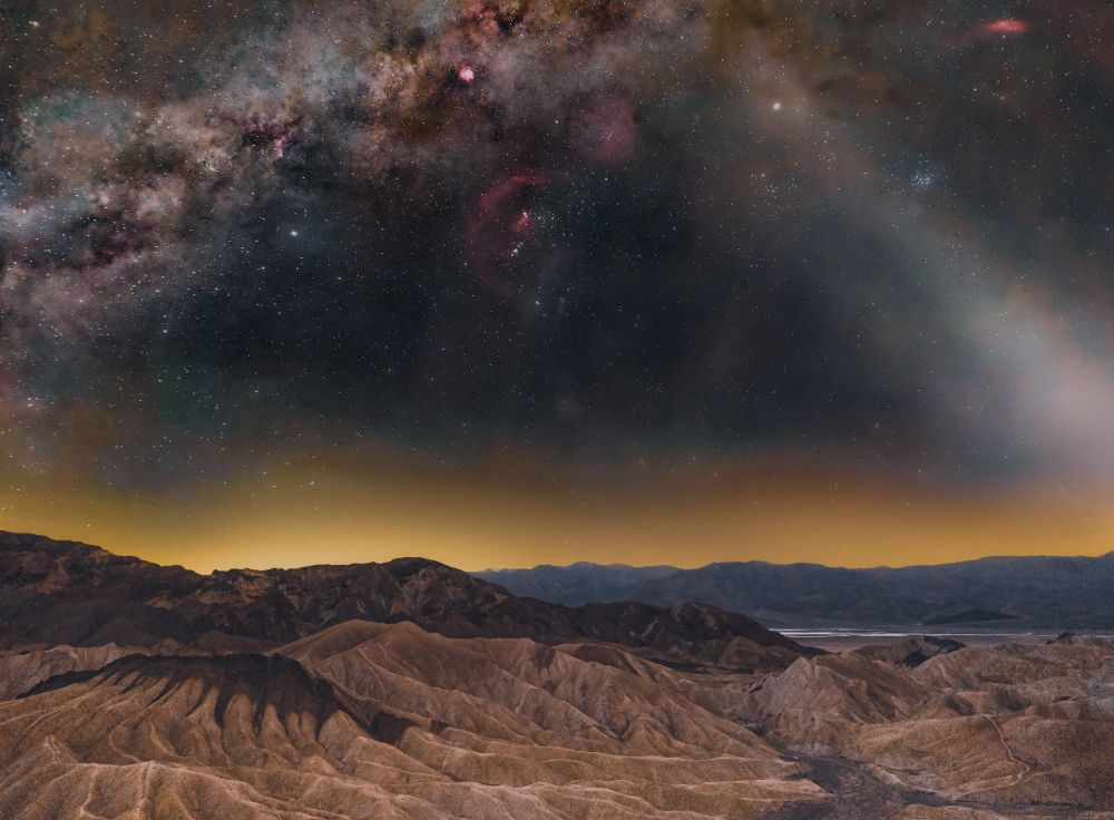 Landscape photography of the Milky way and gegenschein from Zabriskie Point, Death Valley 