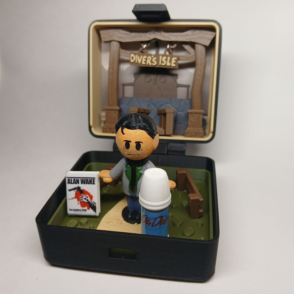 Alan Wake set with a copy of The Sudden Stop and an Oh Deer Diner thermos 