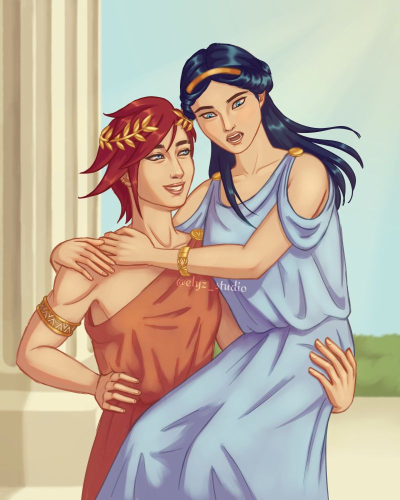 Ancient Greek AU - Vi lifts Caitlyn up by surprise with one arm 