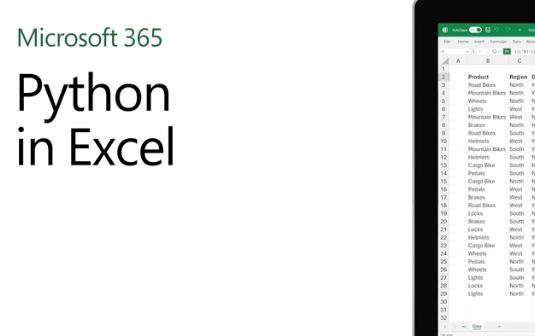 Screenshot of Microsoft 365 video highlighting the use of Python in Excel.