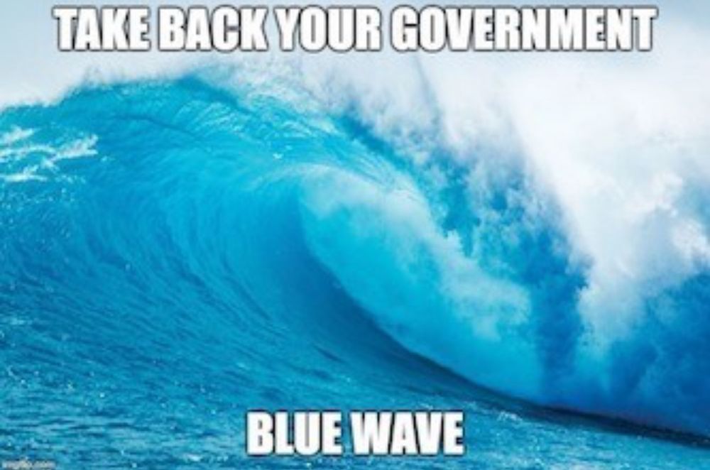 A large wave with the caption: take back your government, blue wave. 