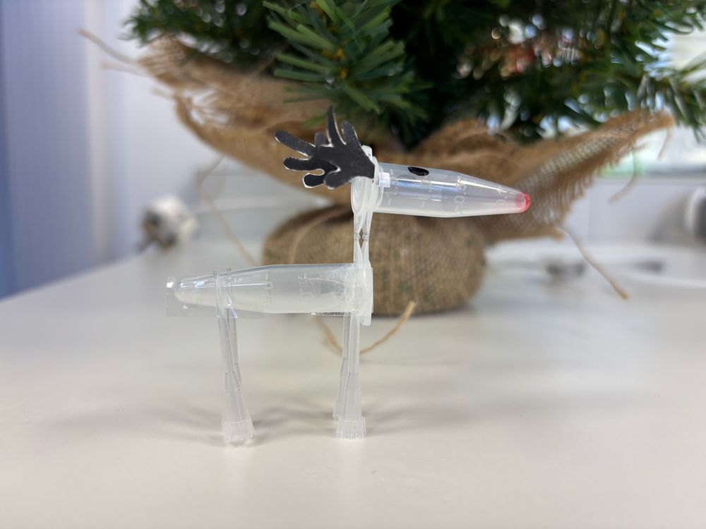A reindeer crafted from eppendorf tubes and pipette tips