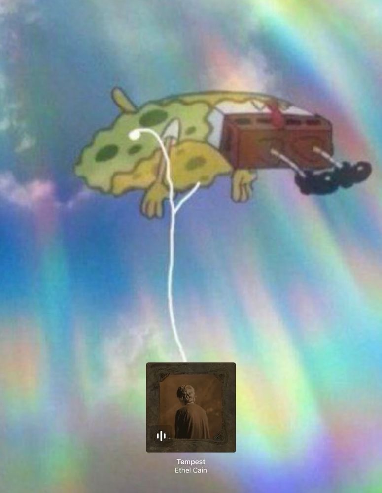 meme of spongebob ascending while listening to tempest by ethel cain
