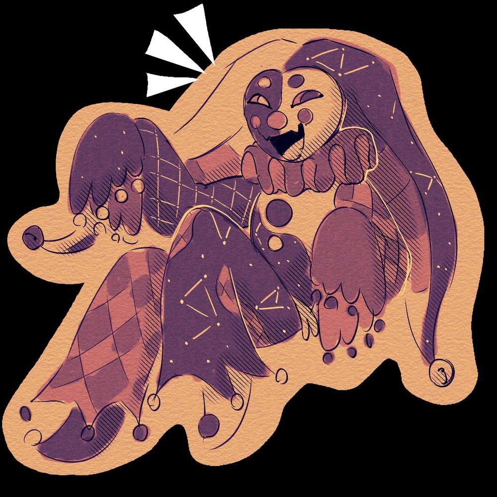 A full body art piece of a jester character 