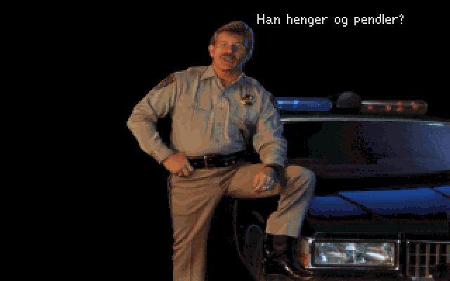 En politimann fra police quest 3 og teksten "Han henger og pendler?"