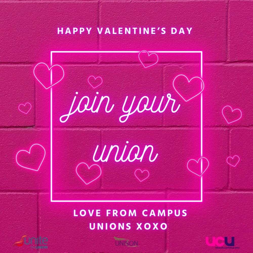4 posters from ucu with hearts and flowers on highliting the mandatory return to campus and voluntary severance policies that Liverpool uni have announced lately asking people to join the union if they are worried about this