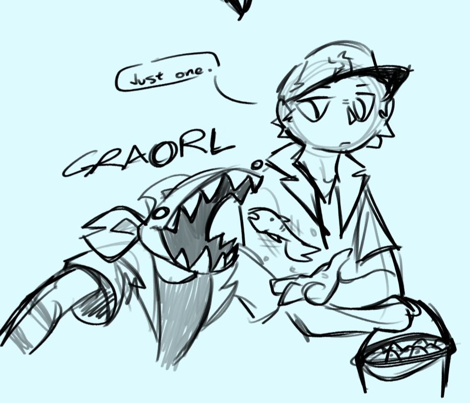 Bossman reluctantly letting Kellis eat a fishthing
