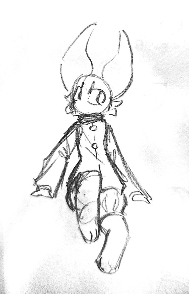 Cupie (Natural Form) sitting with one of his legs lifted i guess