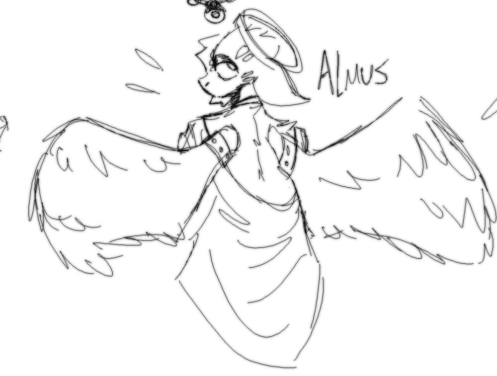 My angellic OC, Almus spreading his wings.