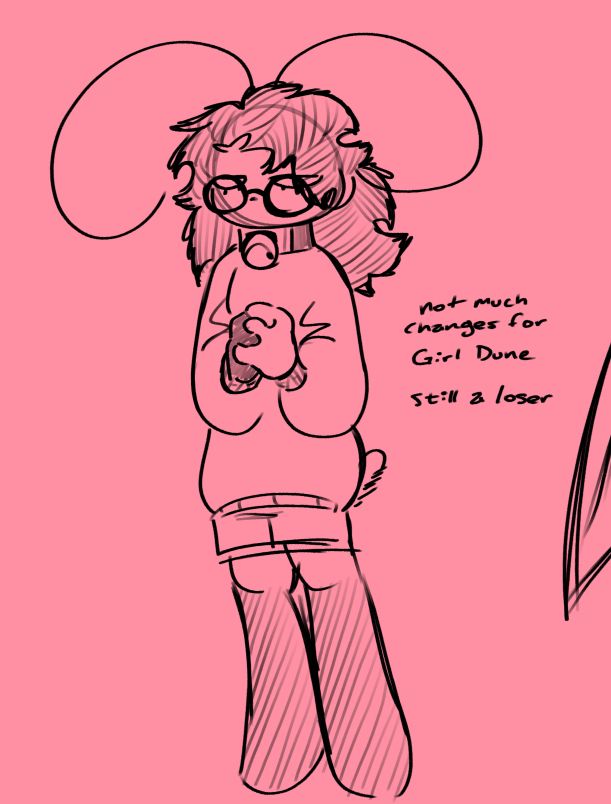 Genderswap of my sona, Dune Bunny. "Not much changes for girl Dune. Still a loser."
