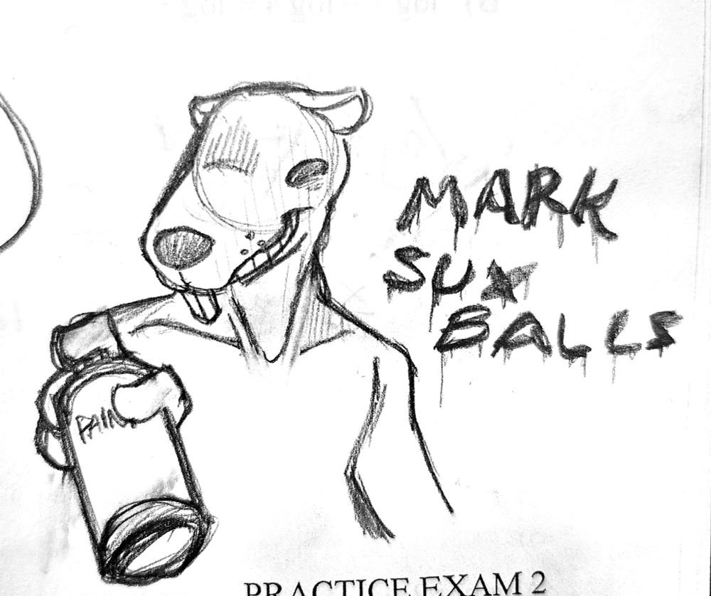 Vandal (or Jawhne Dough) wielding a spray paint can with text in the background saying "MARK SUX BALLS"