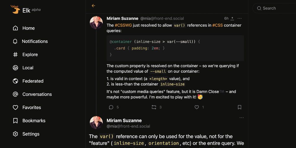 Miriam Suzanne sharing markdown code snippets in Elk