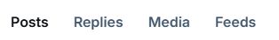 Labels on the profile page: Posts Replies Media and Feeds