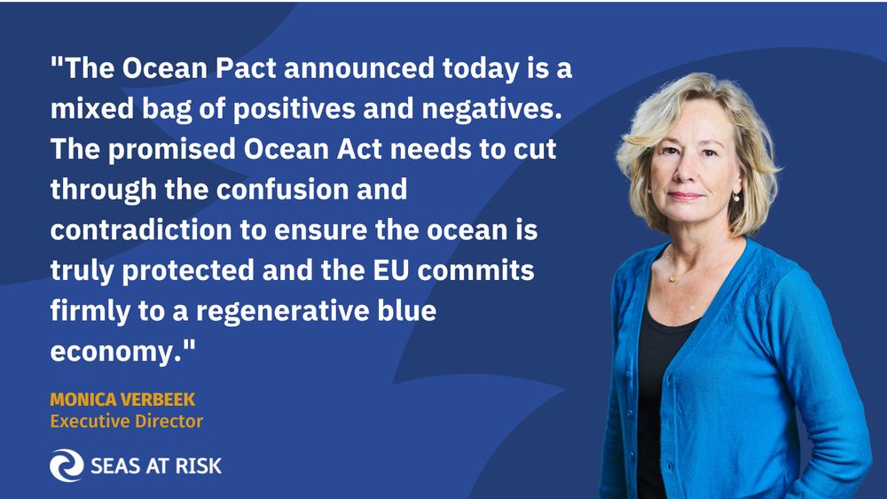 "The Ocean Pact announced today is a mixed bag of positives and negatives. The promised Ocean Act needs to cut through the confusion and contradiction to ensure the ocean is truly protected and the EU commits firmly to a regenerative blue economy" Says Monica Verbeek, Executive Director, Seas At Risk