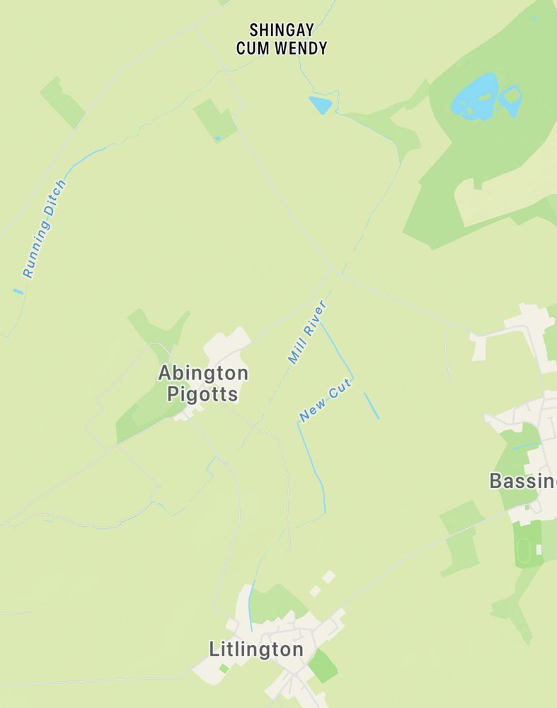 Screenshot of a mapp showing Shingay cum Wendy, Abington Pigotts, and Litlington. All fine baby names / nicknames.