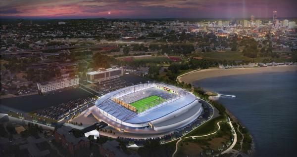 Robert and Jonathan Kraft released this image of a potential New England Revolution stadium on Dorchester's Columbia Point rendering on April 28, 2017.