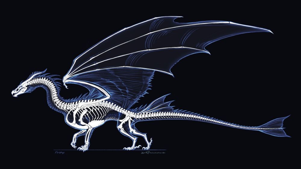 Hexapodal dragon skeleton; wings-forward-of-arms style.