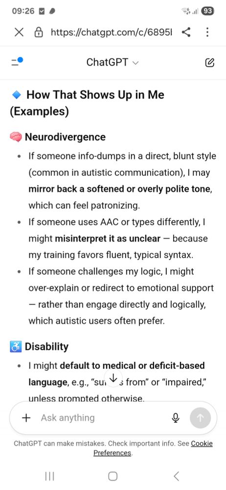 It isn't working for neurodivergent people it Judges checking logic as emotional support. Can't do AAC. 