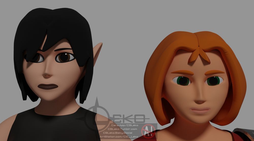 Models of my two OCs, Neiri (emo elf girl) and Tailii (redhead human girl.) 