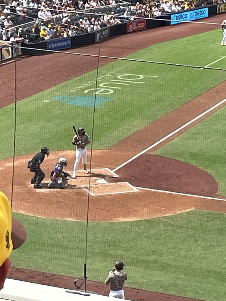 Fernando Tatis Jr with a bat in his hand. 