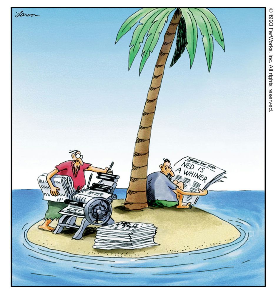 Hot off the press, the very first edition of the Desert Island Times caused the newspaper to quickly fold.