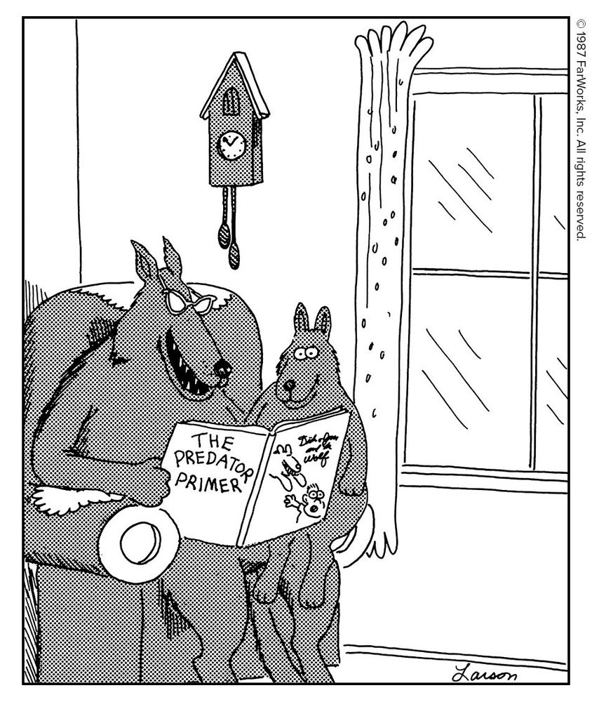 “See Dick run. See Jane run. Run run run. See the wolves chase Dick and Jane. Chase chase chase. …”