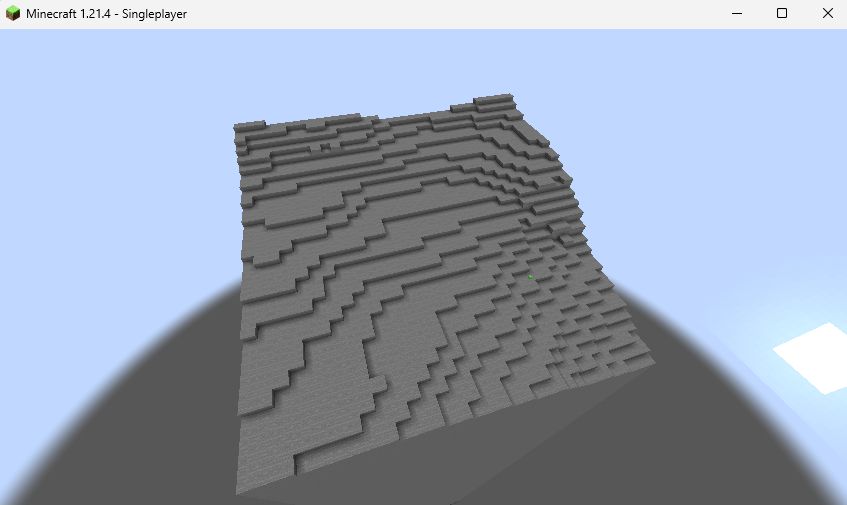 Minecraft 1.21.4 Window. A large stone pillar with some small changes in height towers above a grey circular background.