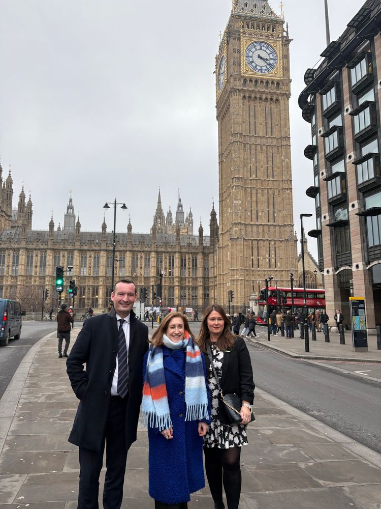 Mark, Lynn and Katharine outside the Commons 
