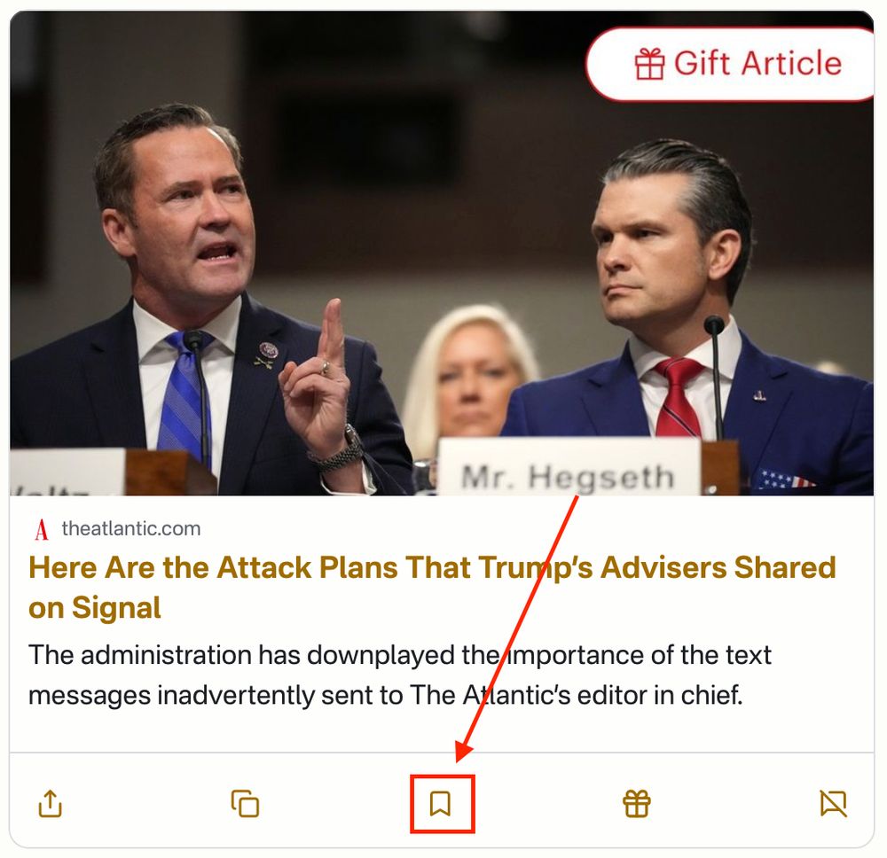 A screenshot of a Sill link card with a box drawn around the bookmark button and an arrow pointing to it.