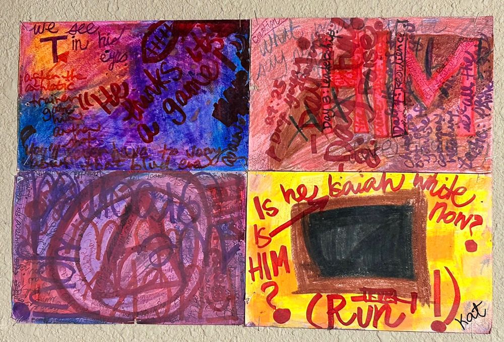 Photo array containing 4 mixed media pieces. 