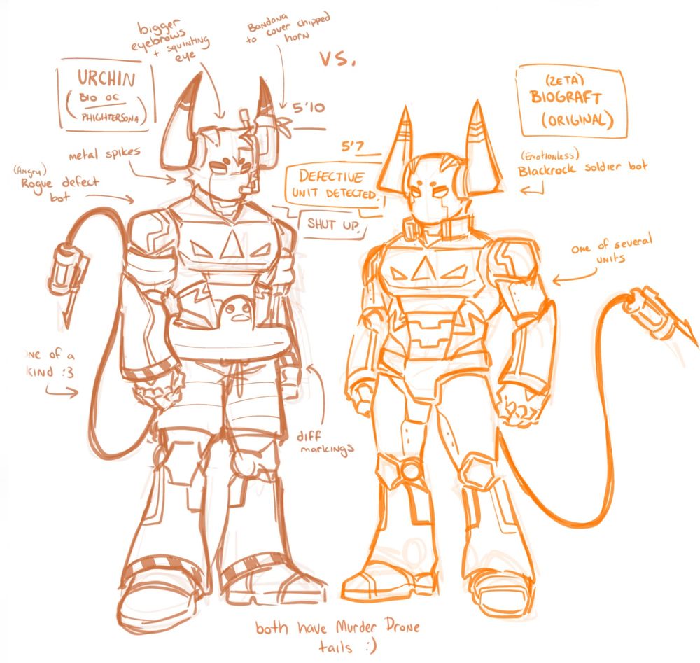 Urchin standing next to a default Biograft, telling it to 'shut up' in response to his presence being acknowledged. 